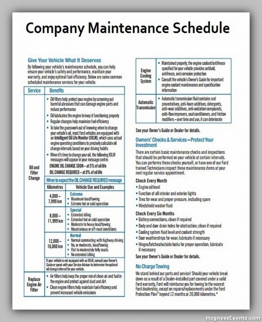 Company Maintenance Schedule Template