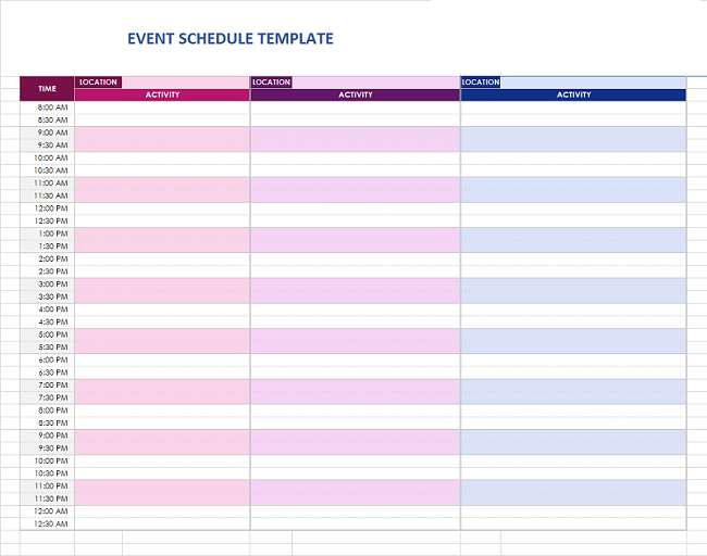 Event schedule template