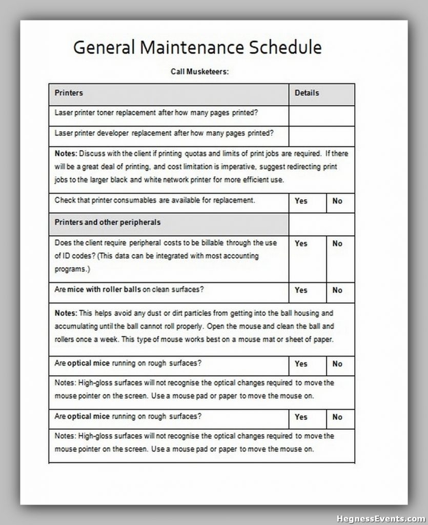 General Maintenance Schedule Template