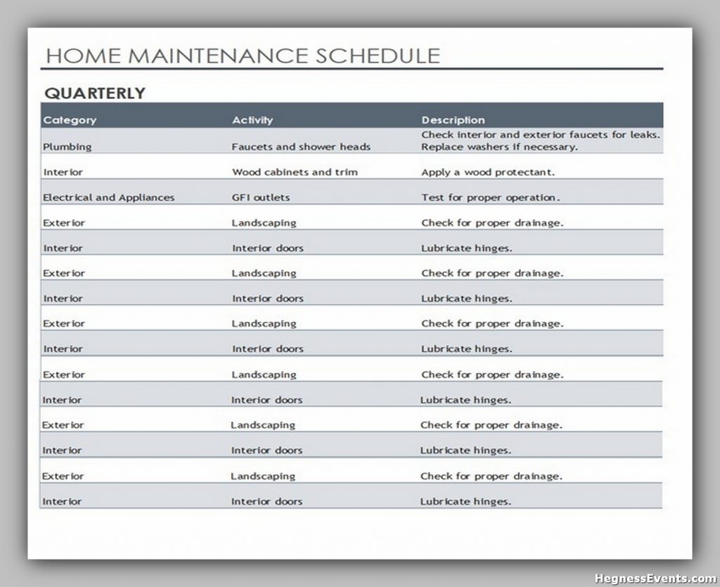 Home Maintenance Schedule Template