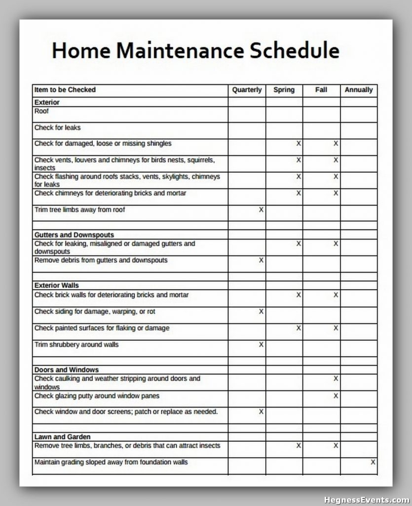 Household Maintenance Schedule Template