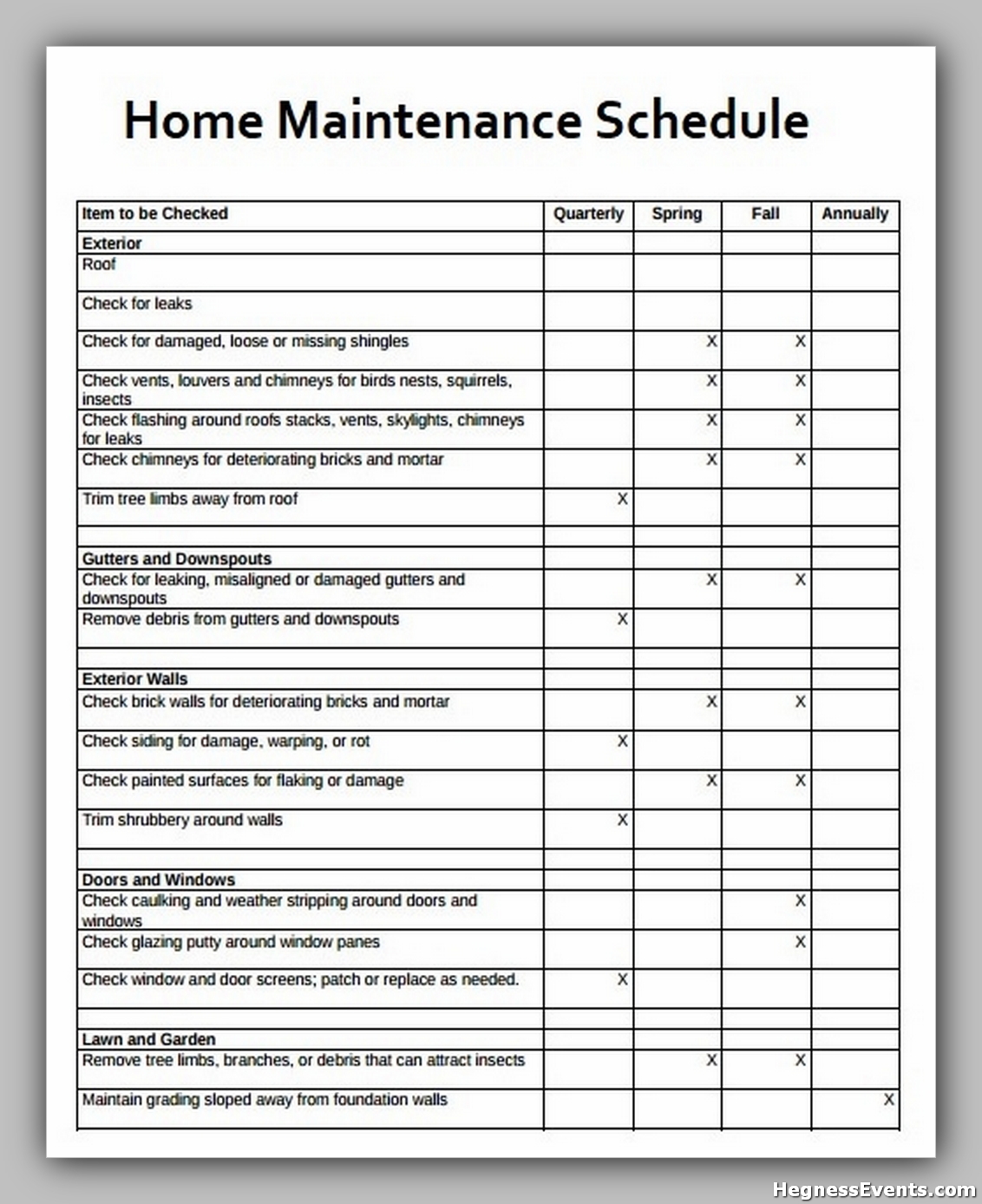 Service Schedule Template