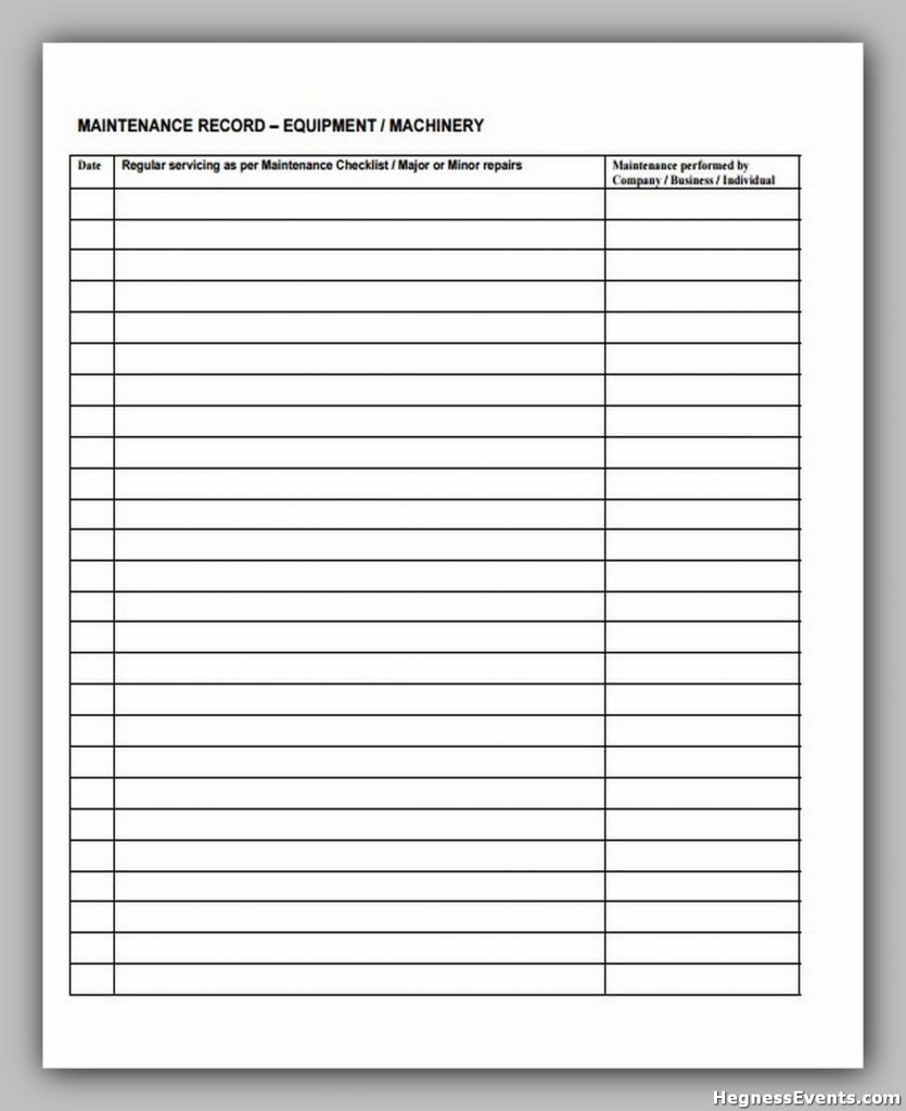 Machinery Maintenance Schedule Template