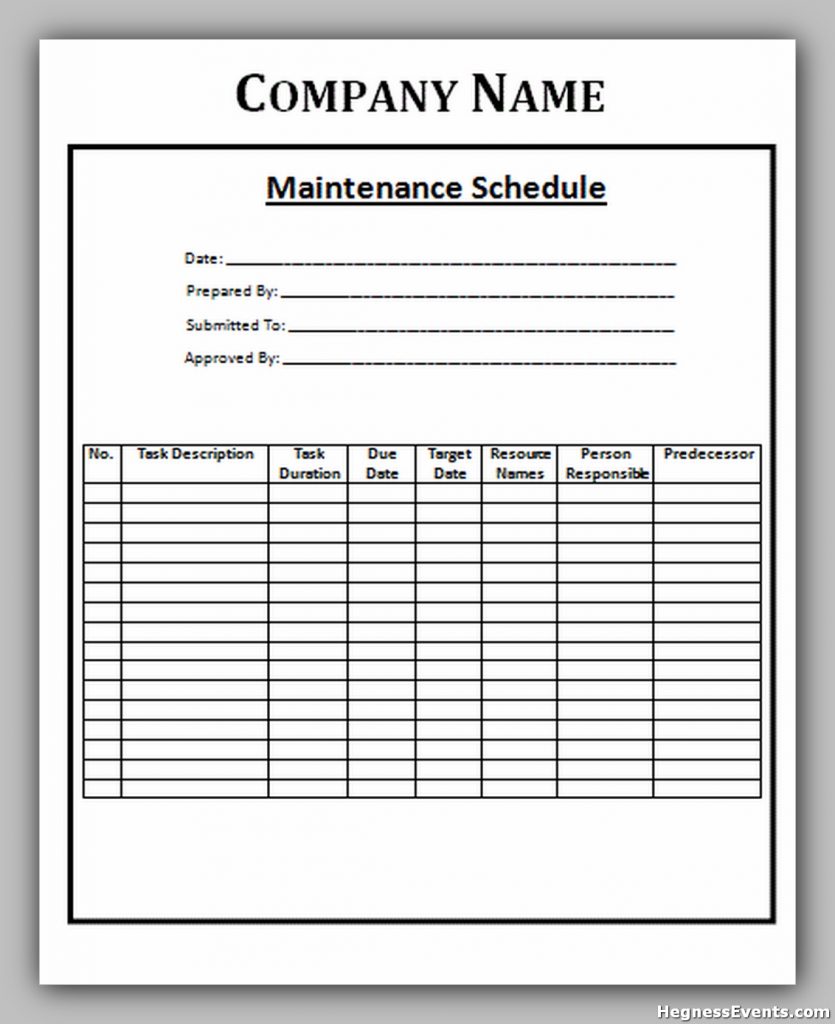 Maintenance Schedule Template