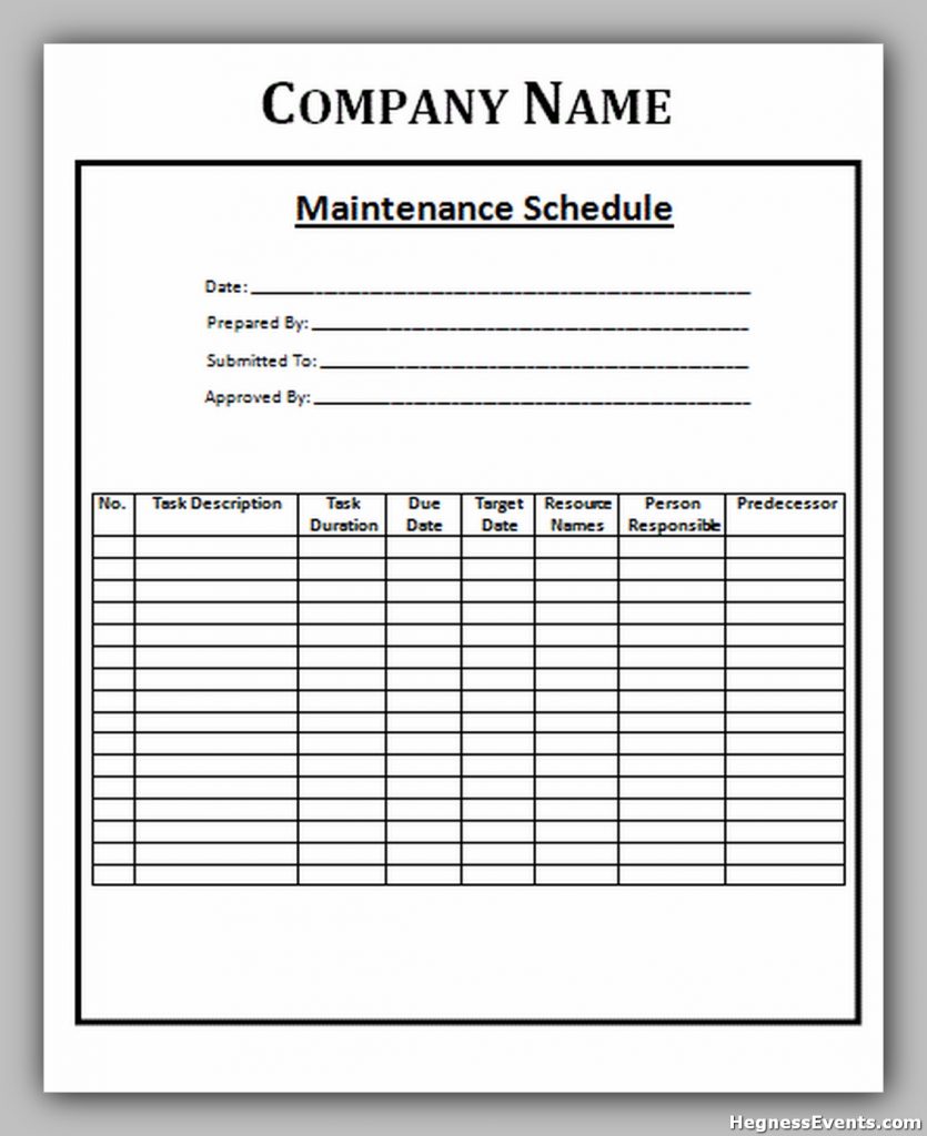 Maintenance Schedule Template