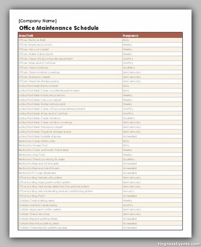 Office Maintenance Schedule Template 1