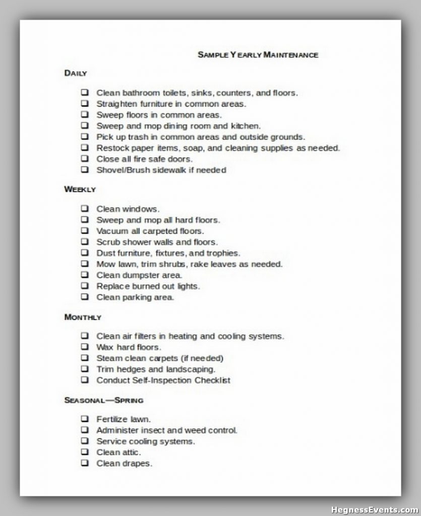 Sample Maintenance Schedule