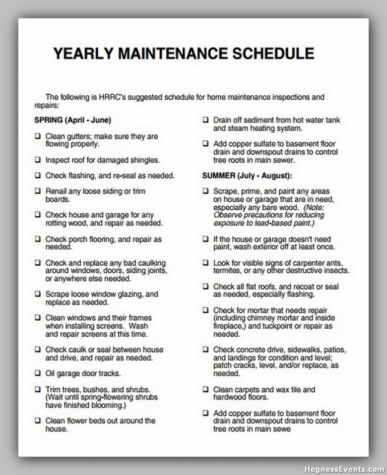 20 Powerful Maintenance Schedule Template Hennessy Events