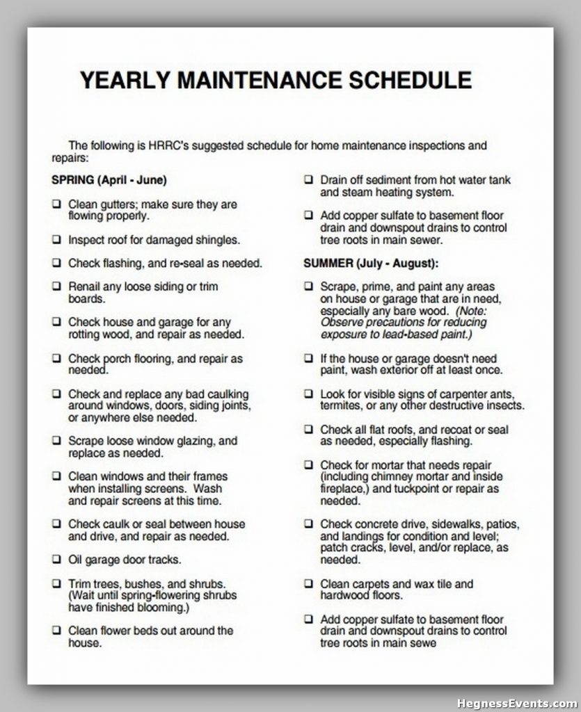 Yearly Maintenance Schedule Template