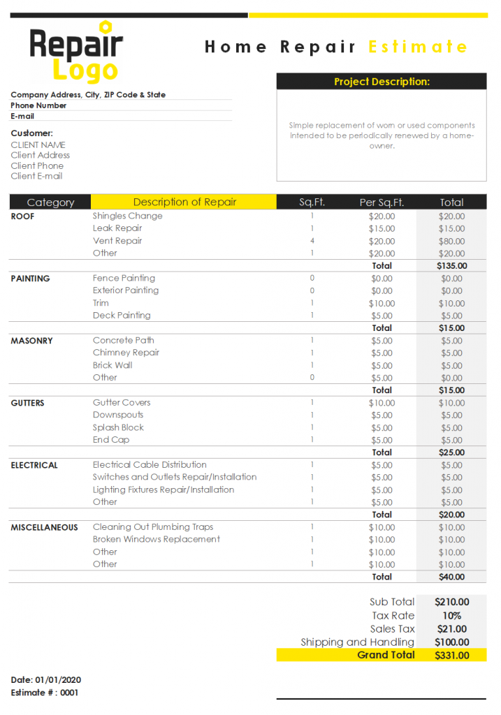 Home Repair Estimate