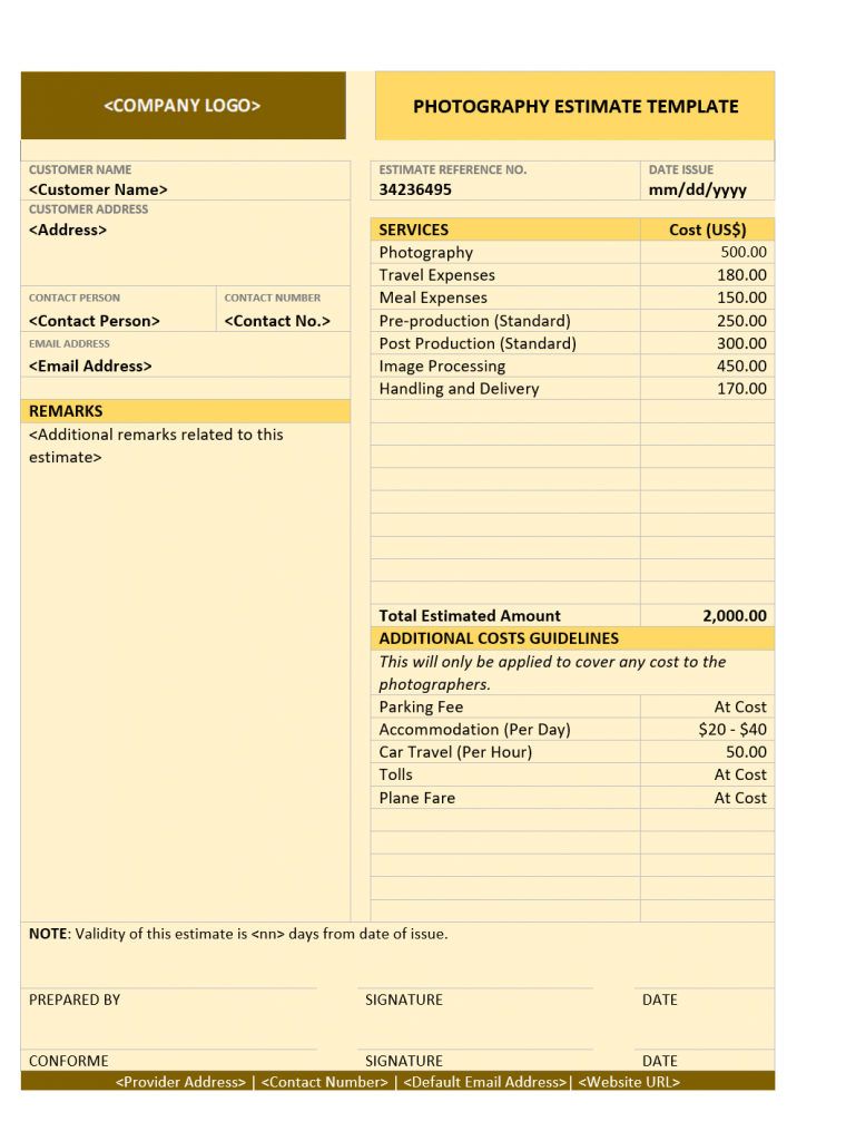 Photography Estimate Template