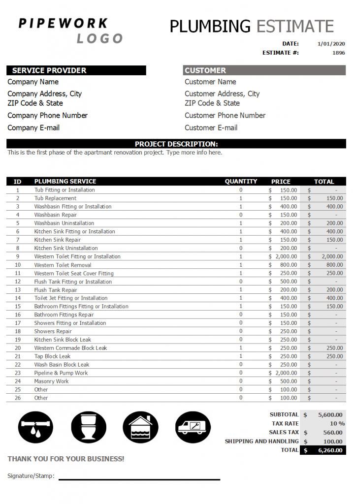 Plumbing Estimate