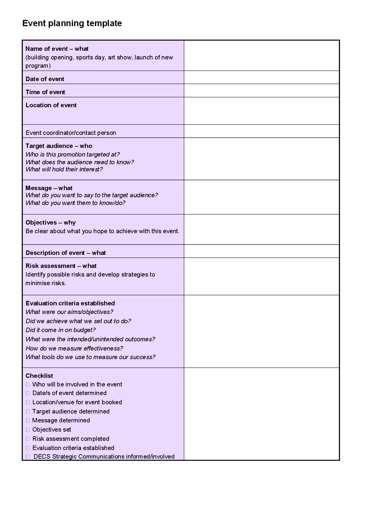 Event Planning Template Event Planning Template