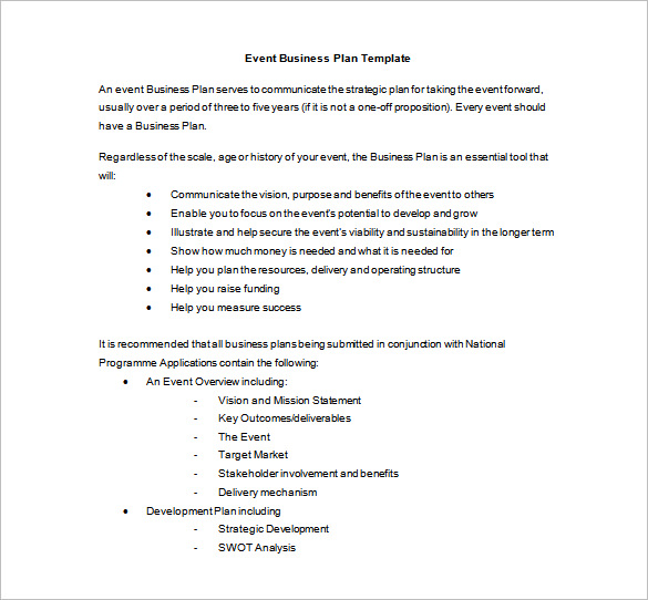 Event Business Plan Template