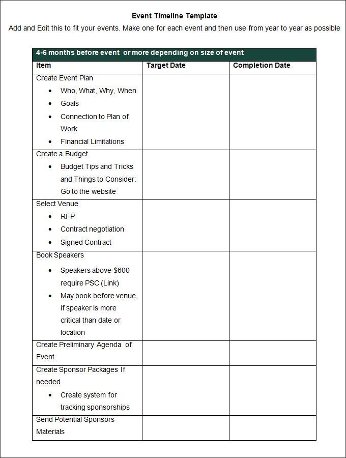 Event timeline planning template Event timeline planning template