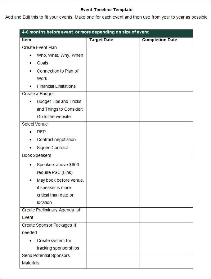 Event timeline planning template