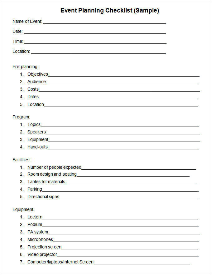 Event Checklist Templates Sample Event Checklist Templates Sample