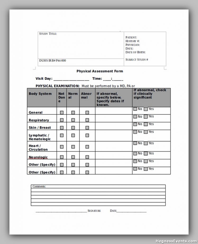 Physical Assessment Form