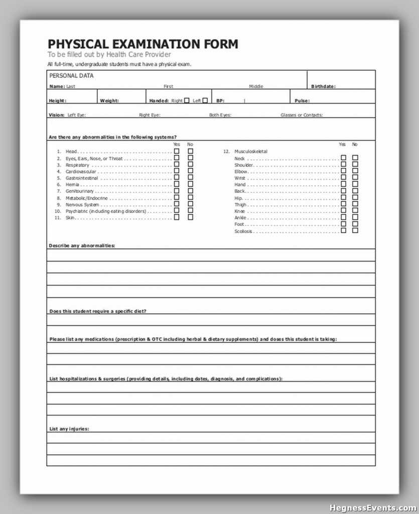 Physical Exam Form