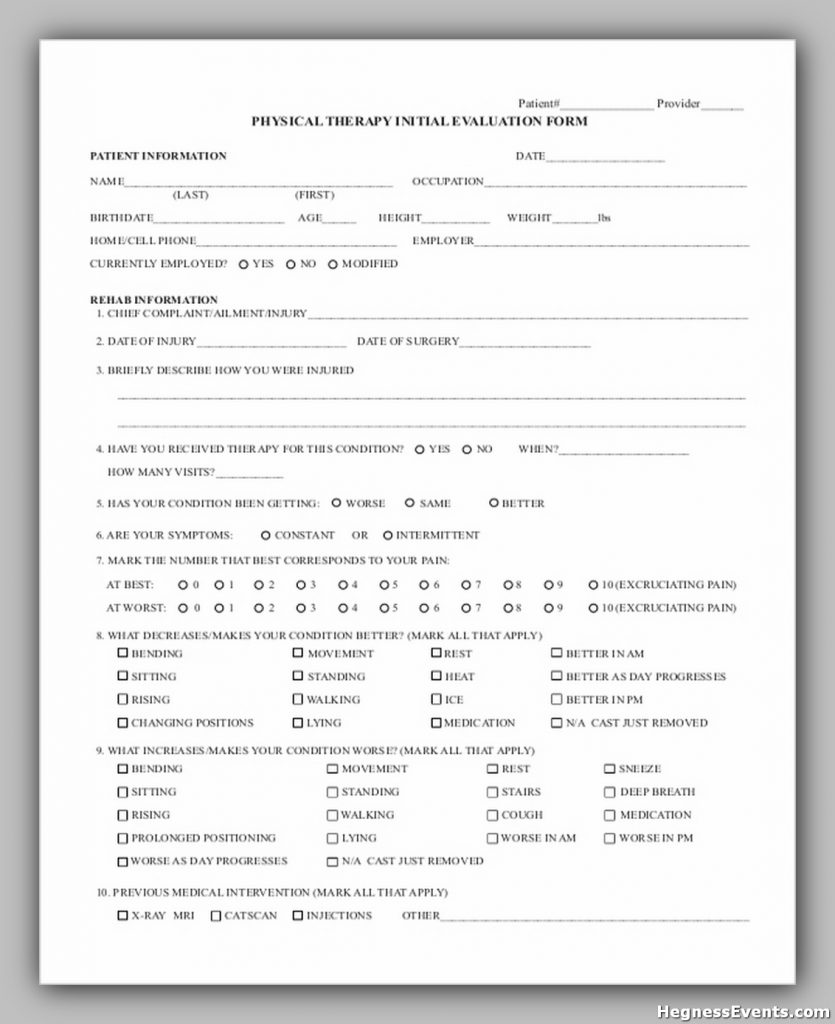 Physical Therapy Evaluation Form