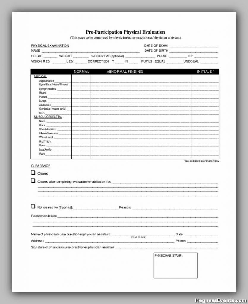 Pre Participation Physical Evaluation Form