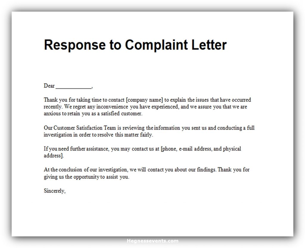 Response to complaint letter 02