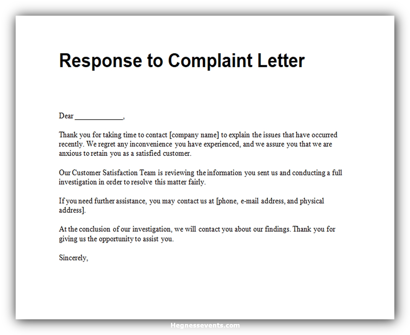 Customer Service Complaint Response Letter Template Letter Example ...
