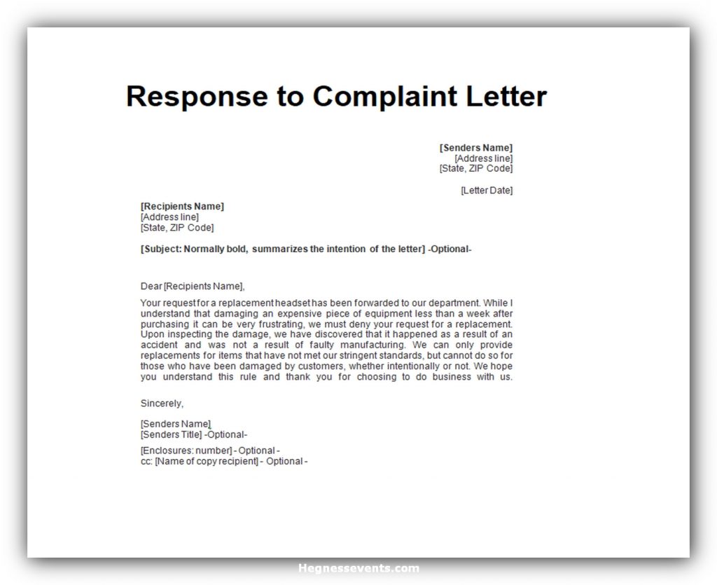 Response to complaint letter 03