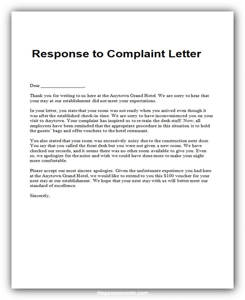 Response to complaint letter 05