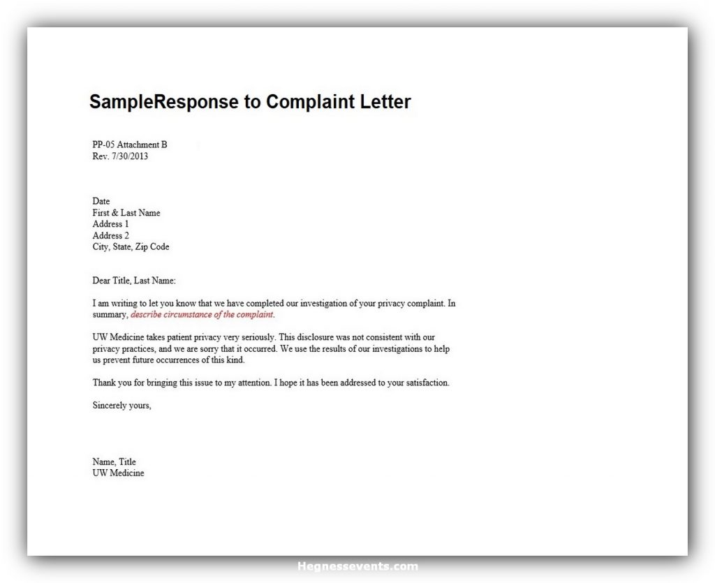 Response to complaint letter 06