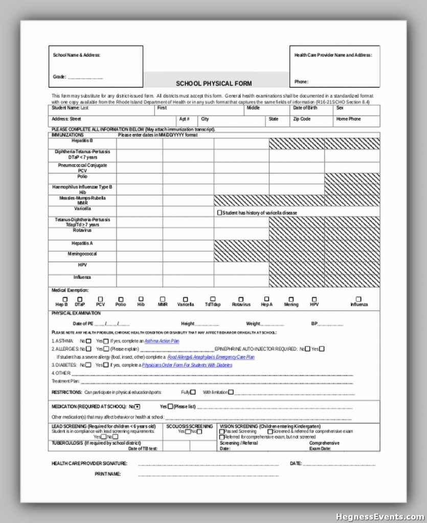 School Physical Form