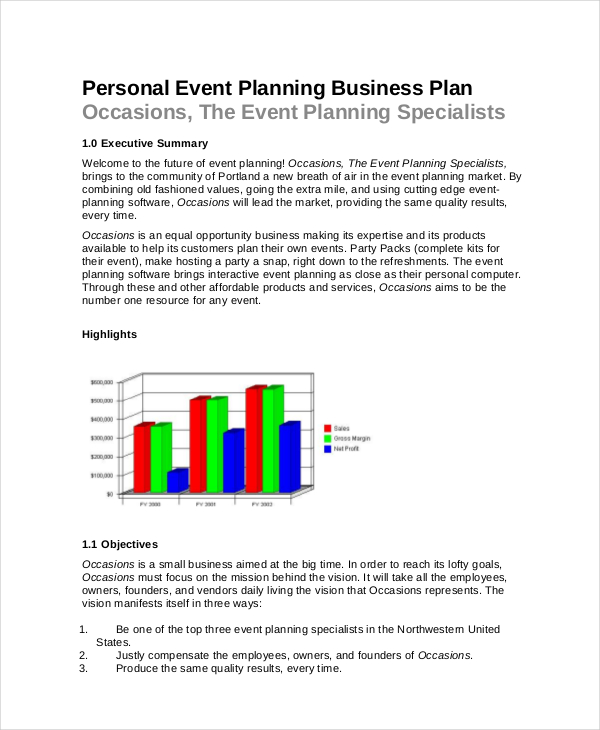 Personal event planning business plan
