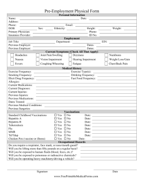 Pree Employment physical form