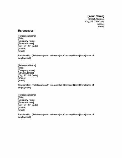 resume format with character reference