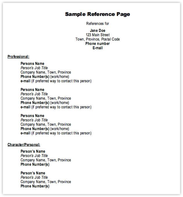 Reference Resume Format