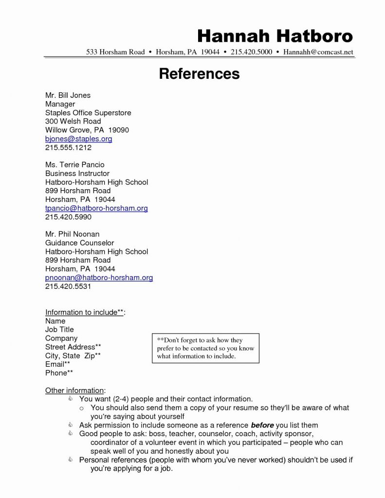 reference page format for resume