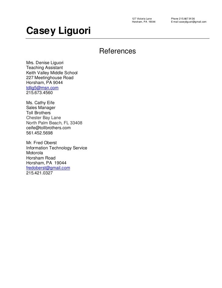 Resume reference page example