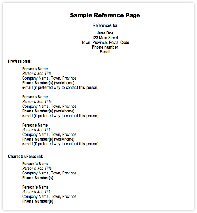 resume references examples for freshers