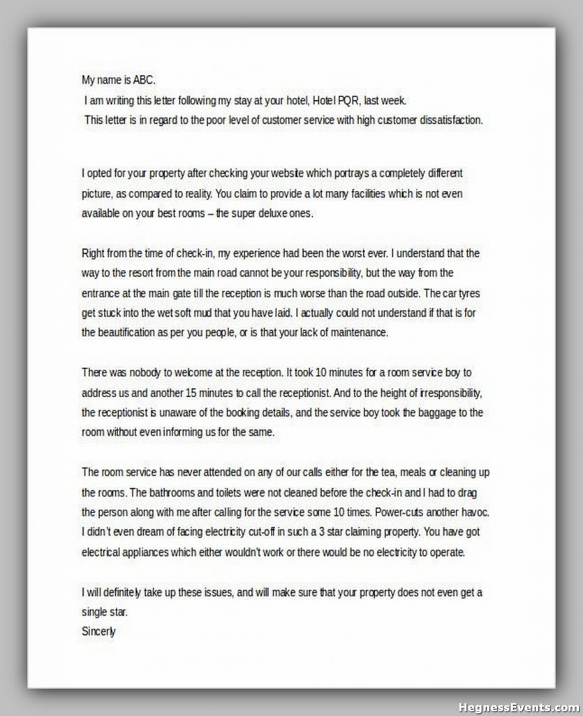Bad Service Customer Complaint Letter Template1