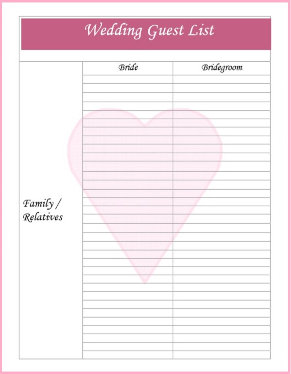 Blank Wedding Guest List Template