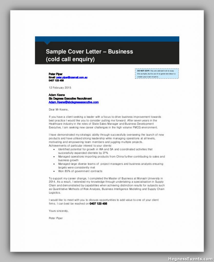 Business Cold Call Enquiry Letter