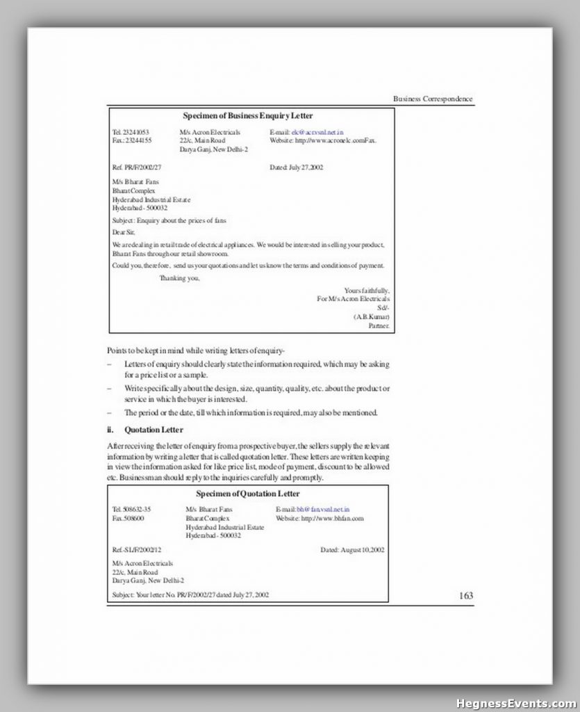 Business Enquiry Letter Format