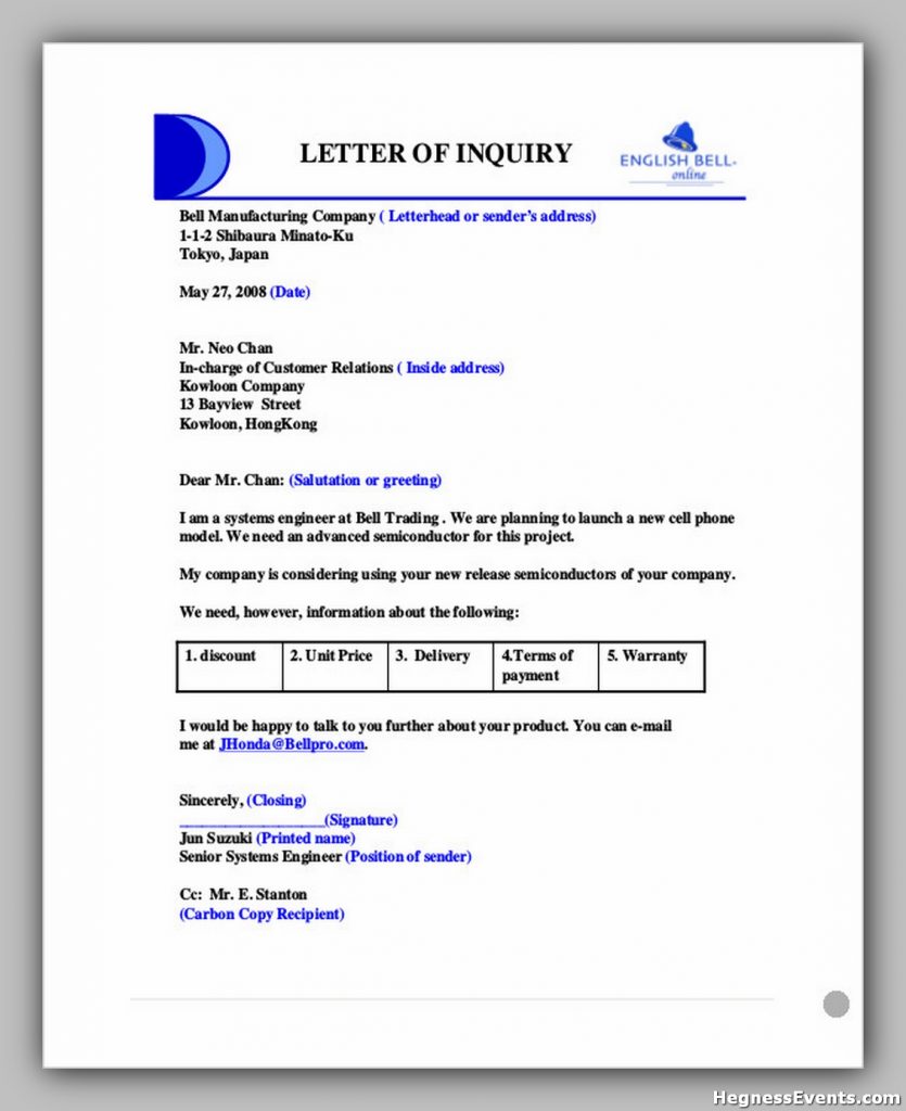 Business Product Enquiry Letter