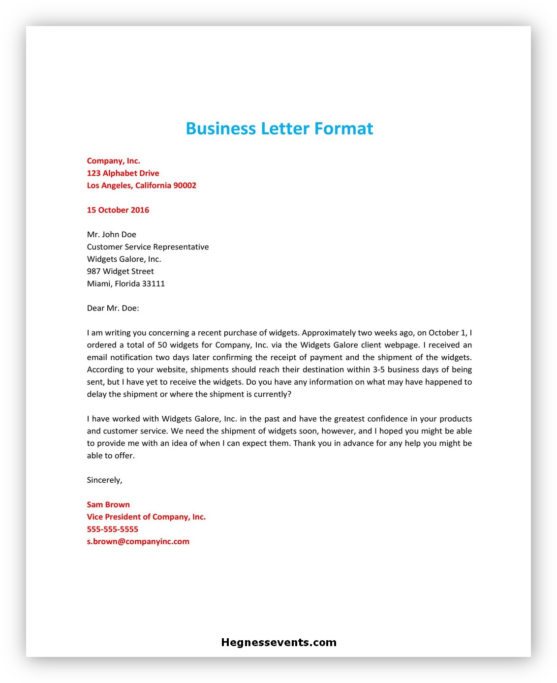 Business letter Format 01