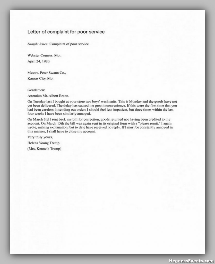Complaint Letter for Poor Service Template