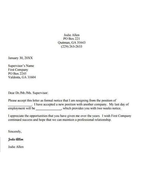 Employee Resignation Letter 01
