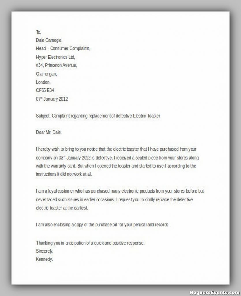 Example Customer Complaint Letter