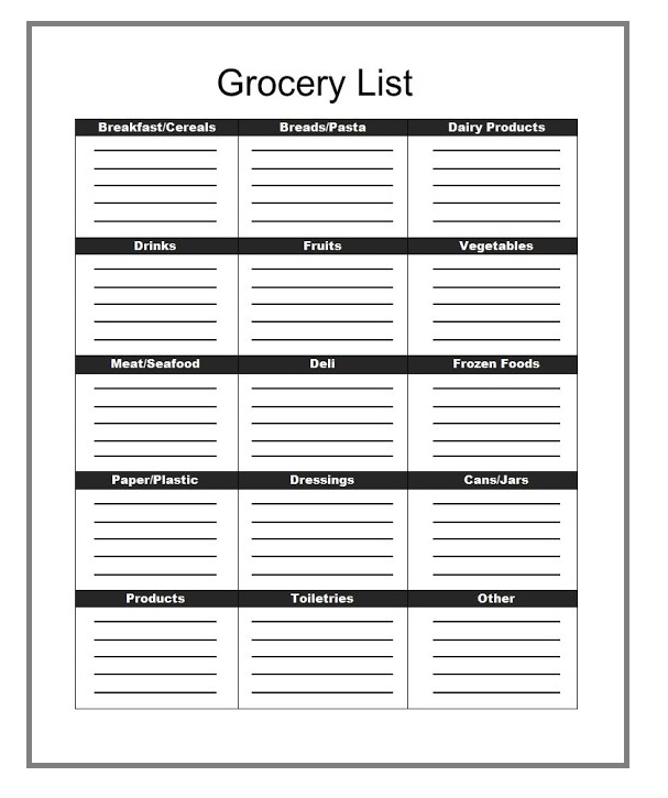 Grocery list template 10