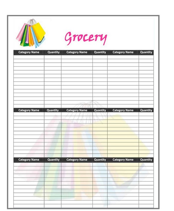 Grocery list template 11