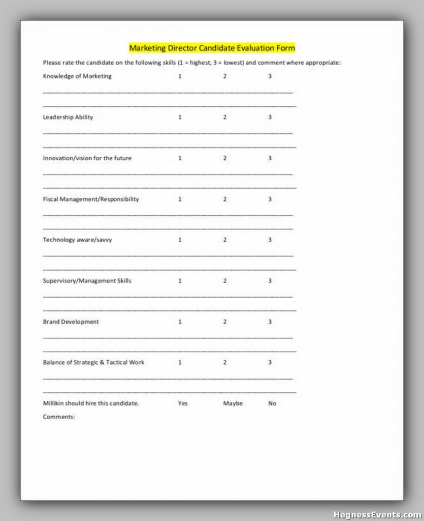 Marketing Director Candidate Evaluation Form Template